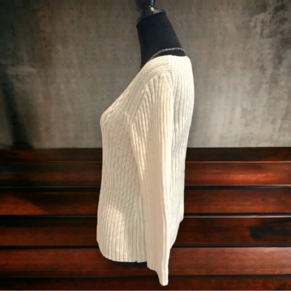 Jones New York Country Cream White Open Cable Knit Sweater Women's Small Casual - Picture 2 of 6